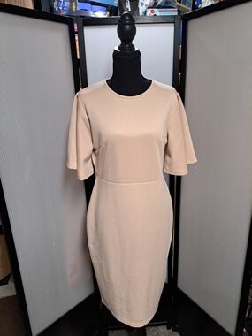 Classic Crewneck Midi Dress in Light Beige